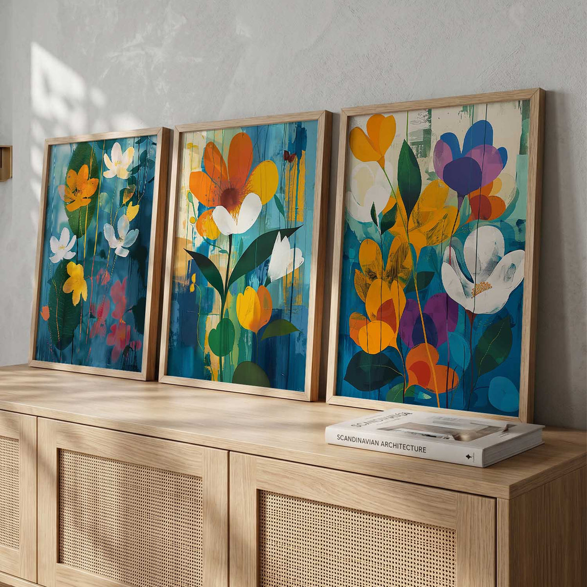 Abstract Botanical Meadow Triptych