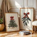 Vintage Christmas Tree and Mistletoe Botanical Illustration Digital Art Set