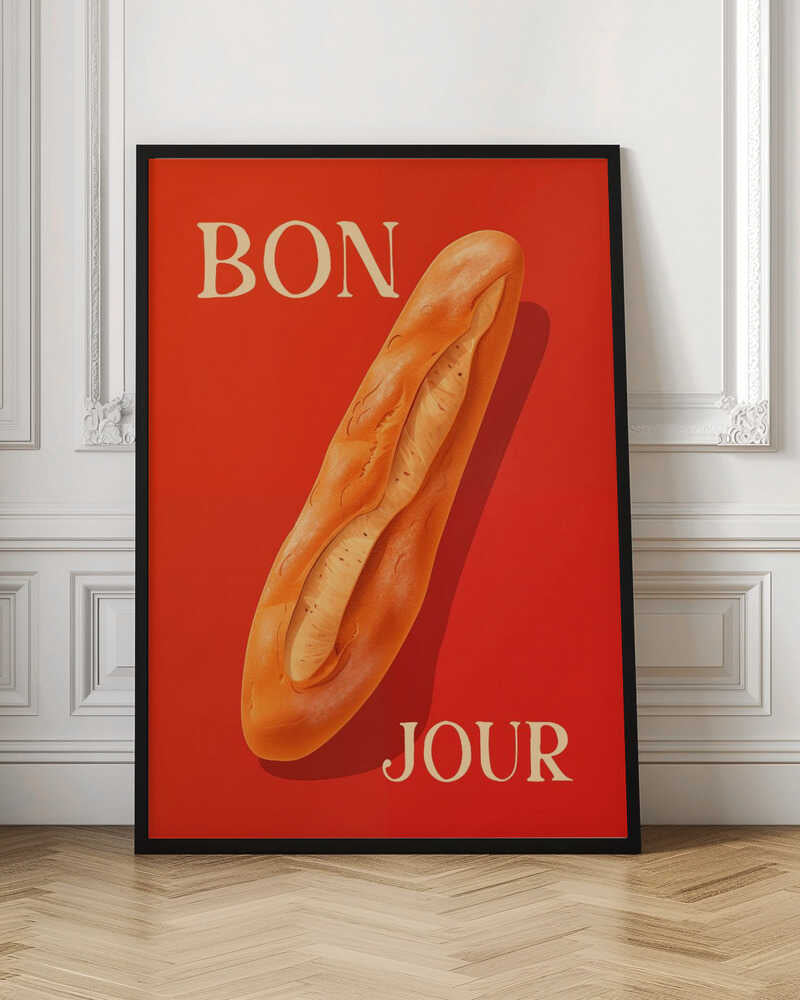 Bon Jour Baguette Red Vintage Poster Digital Download