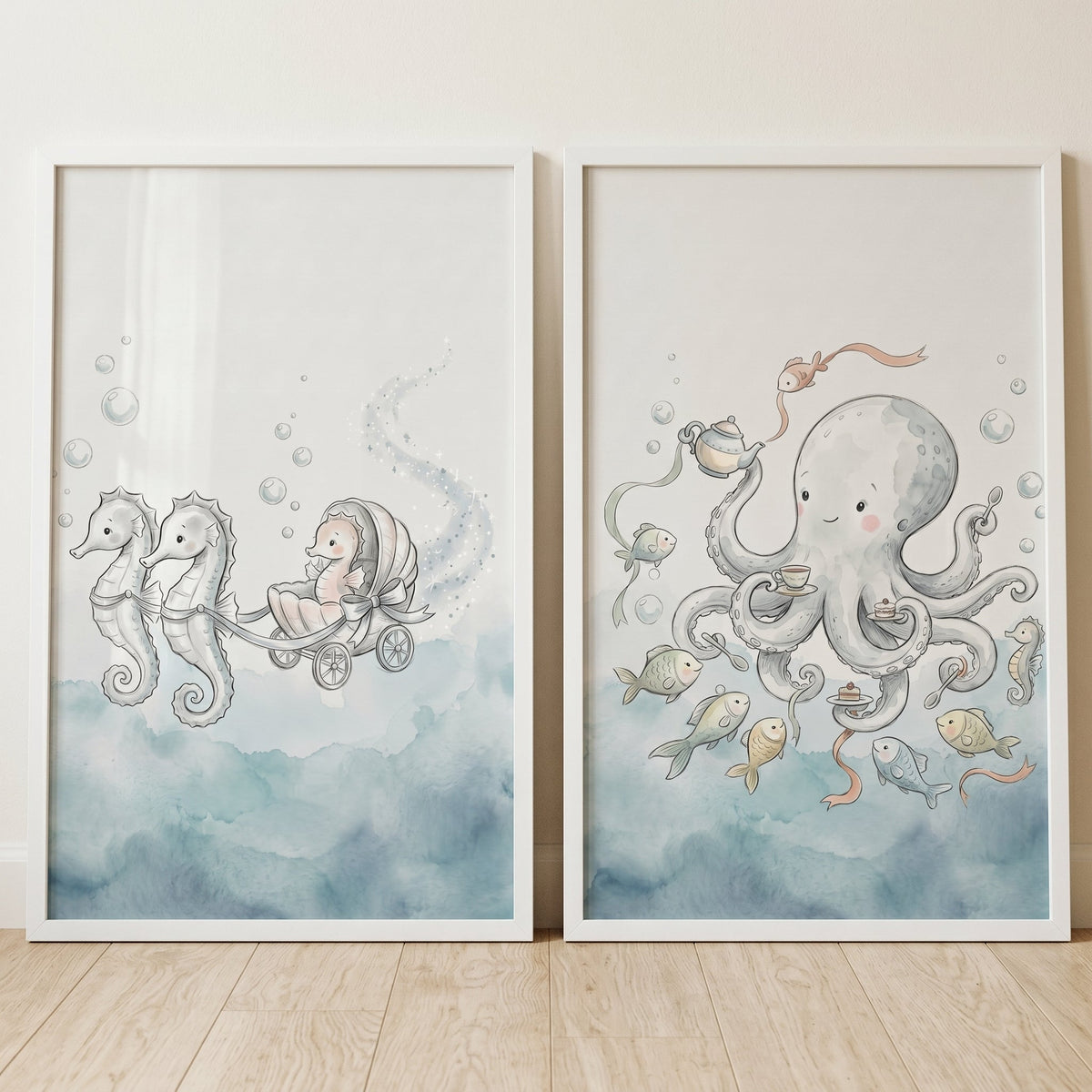 Whimsical Underwater Sea Creatures Nursery Digital Artwork