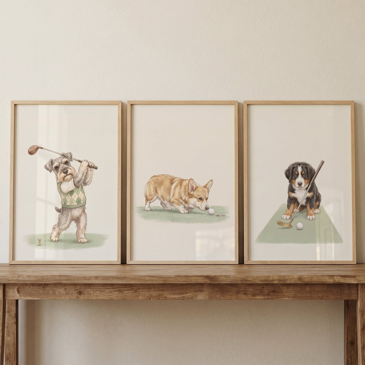 Golfing Dogs Digital Art Trio