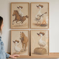 Vintage Cowboy Goose Digital Art Quad Set