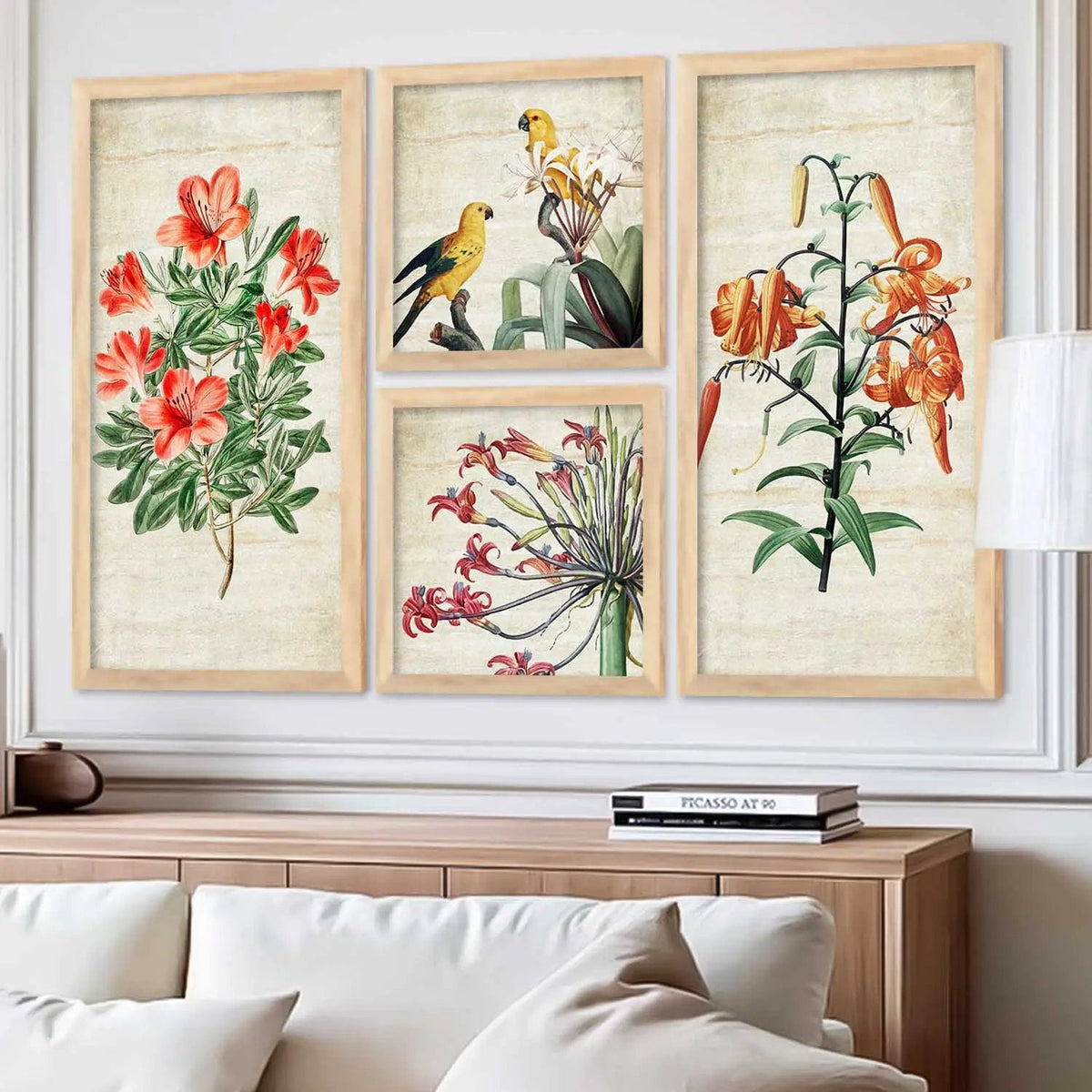 Vintage Botanical and Bird Gallery Wall Set