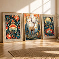 Enchanted Forest Deer and Vintage Floral Trio Digital Art