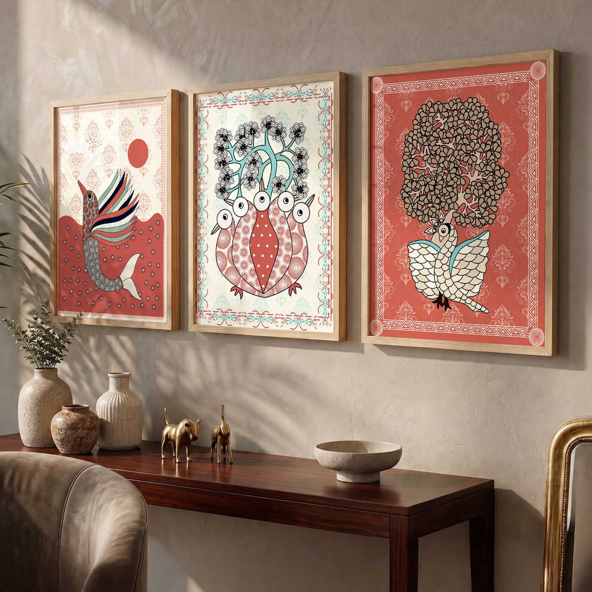 Ethereal Folk Birds Triptych