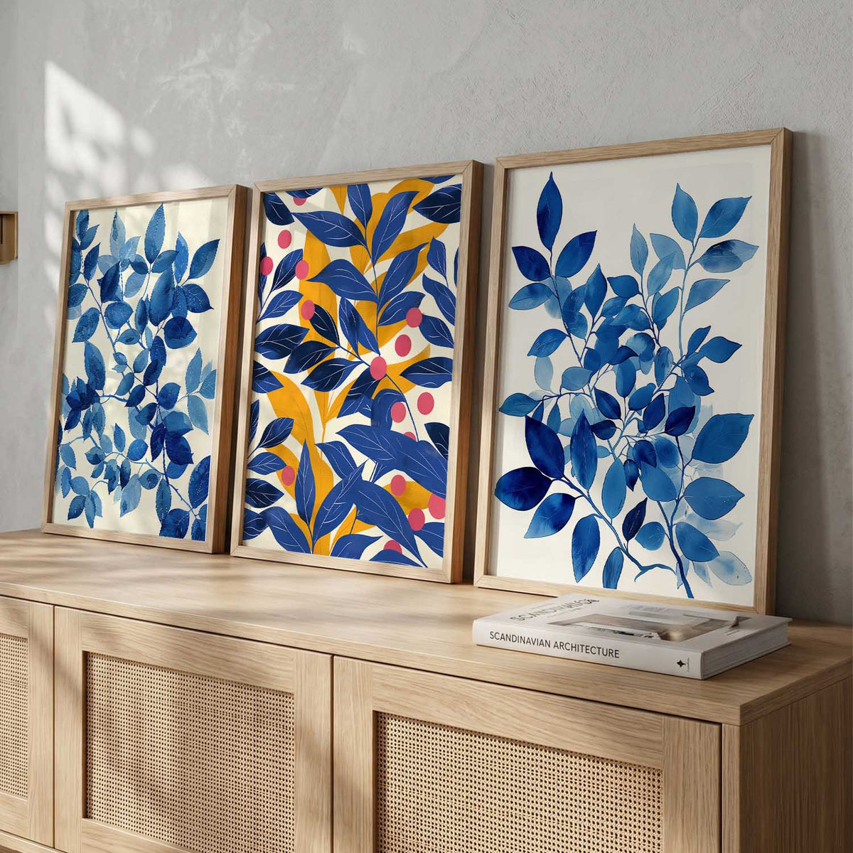 Blue Botanical Trio Digital Artwork