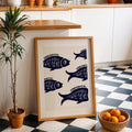 Minimalist Blue Fish School Digital Art Print