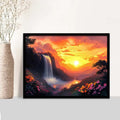 Golden Sunset Waterfall Digital Art Print
