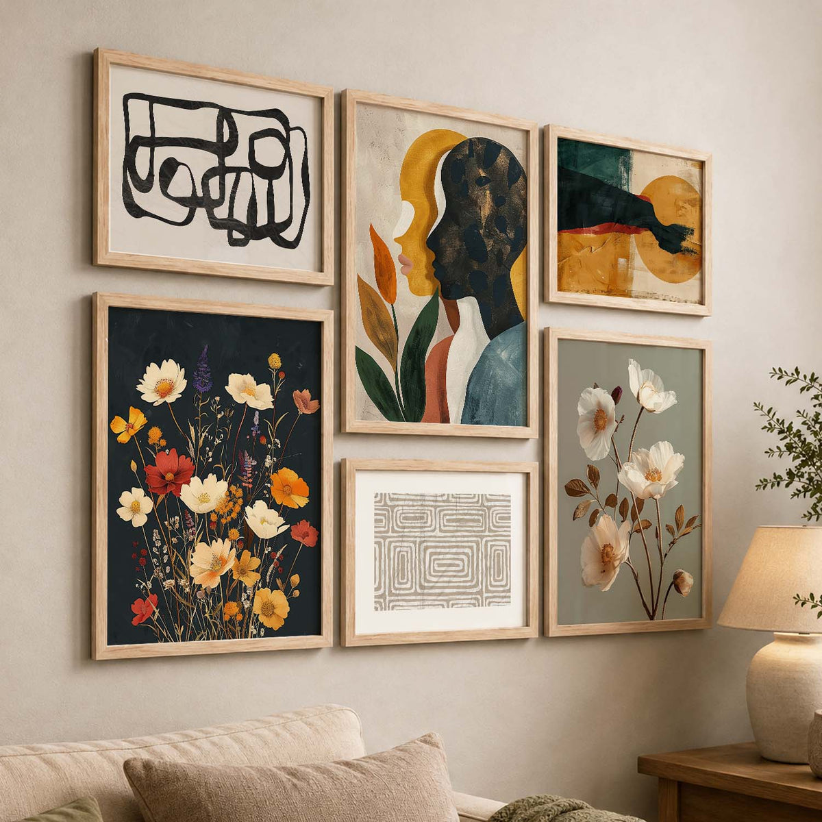 Boho Abstract Botanical Gallery Wall Set