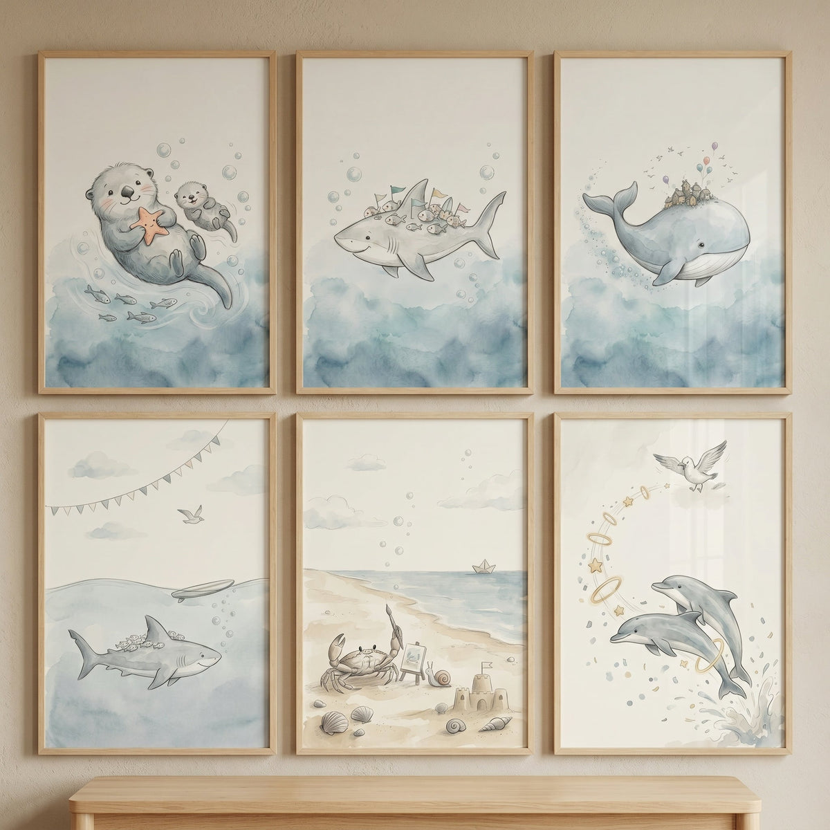 Watercolor Ocean Animals Digital Gallery Set