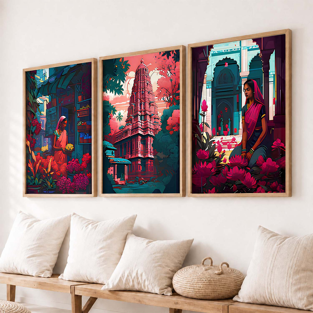 Vibrant Indian Heritage Triptych Digital Art
