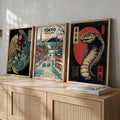 Japanese Vintage Art Bundle: Tokyo, Koi, and Serpent