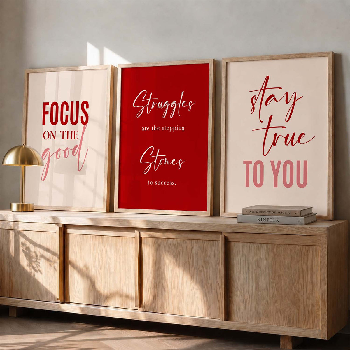 Red Motivational Quote Triptych Digital Art Set