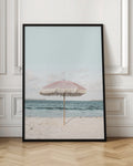 Pink Beach Umbrella Digital Art Print