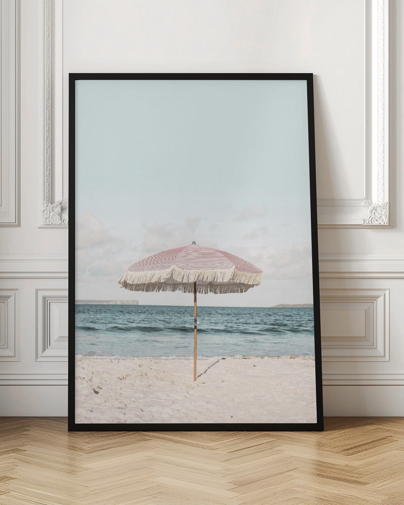 Pink Beach Umbrella Digital Art Print