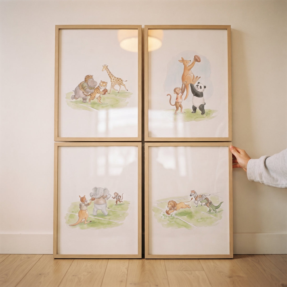 Cute Animal Football Players Watercolor Digital Art Set