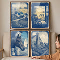 Rustic Blue Countryside Farmhouse Digital Art Set