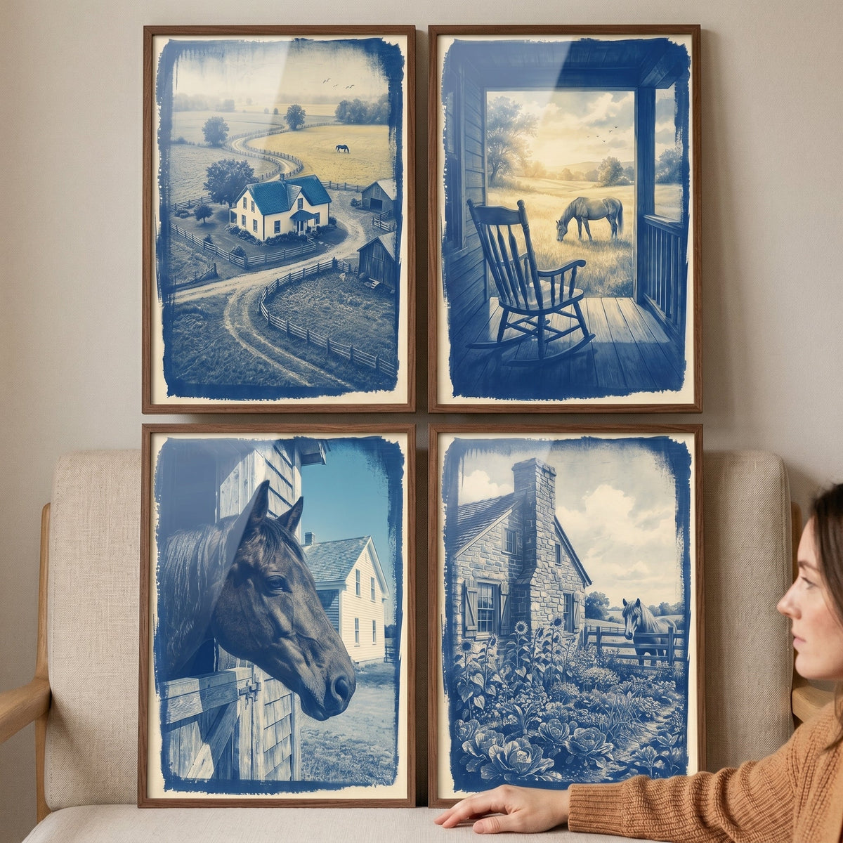 Rustic Blue Countryside Farmhouse Digital Art Set