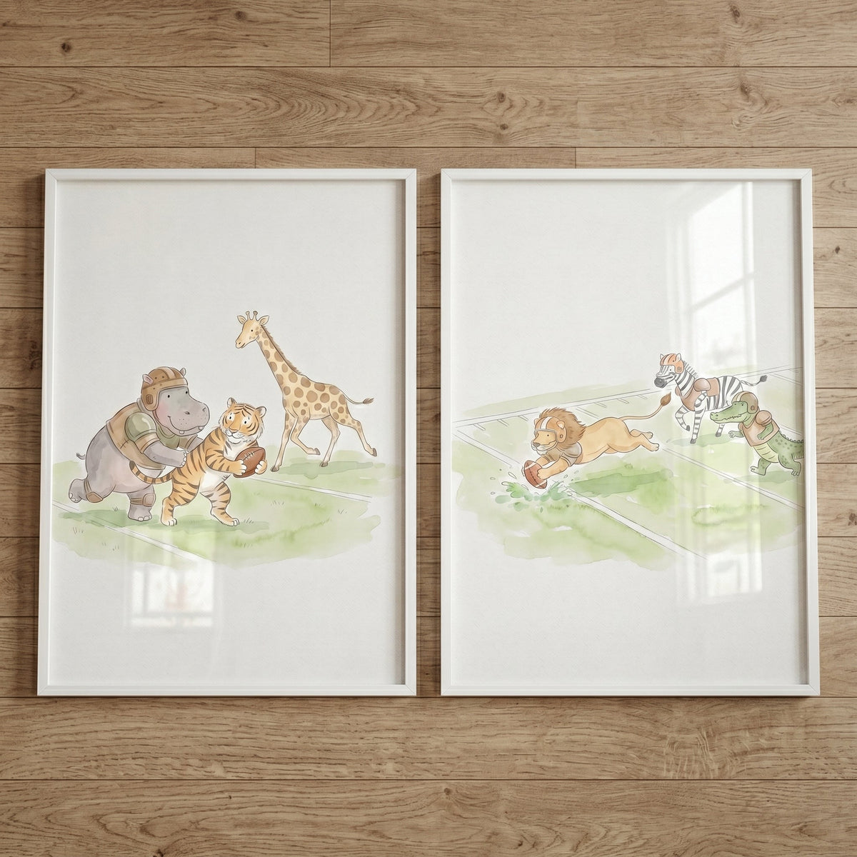 Jungle Animals Football Watercolor Digital Art Set