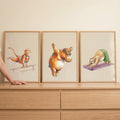 Cute Animal Athletes Watercolor Digital Art Set of 3