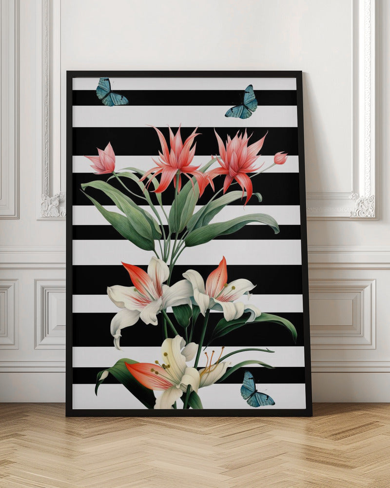 Chic Floral Stripe Digital Art