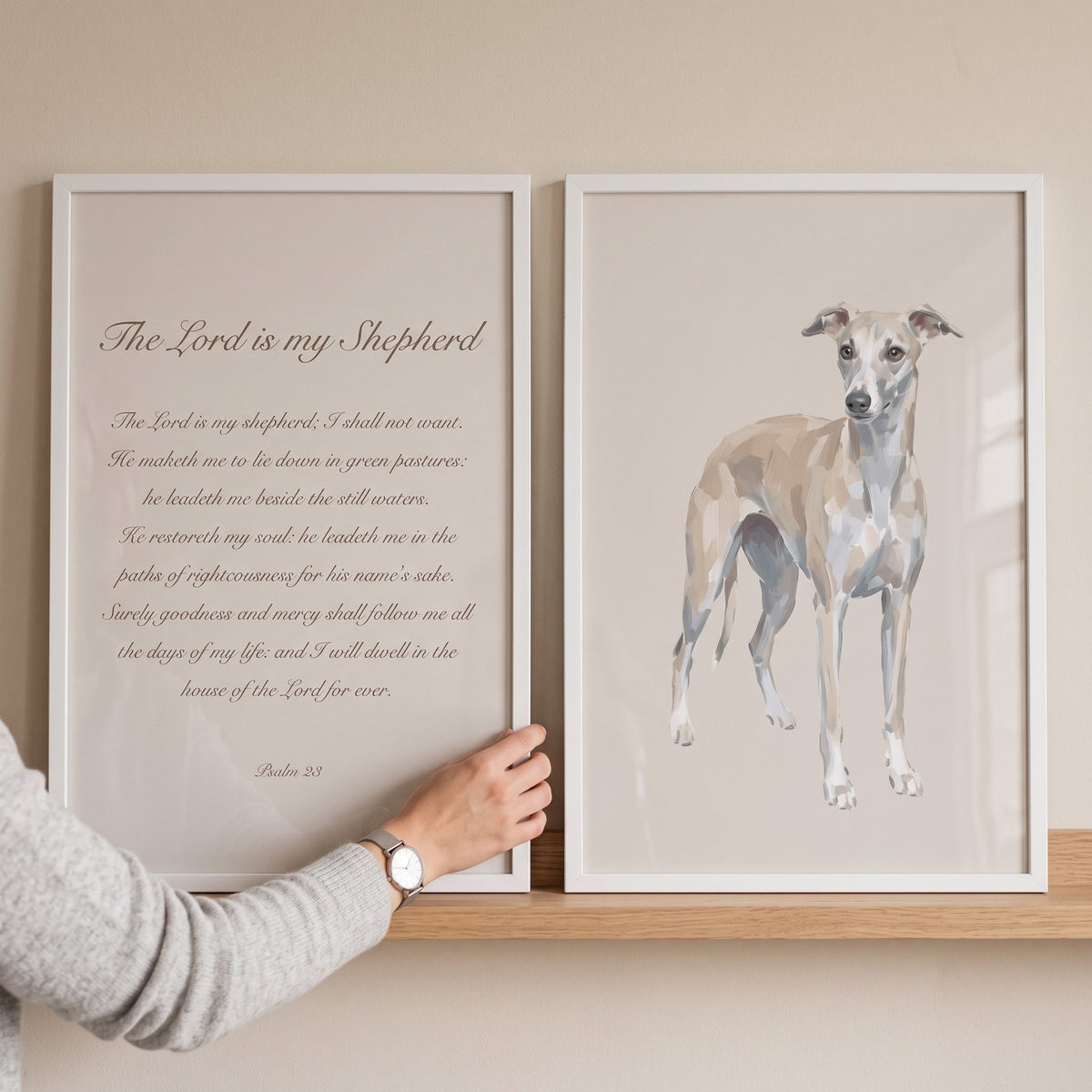 Whippet Portrait and Psalm 23 Digital Art Set
