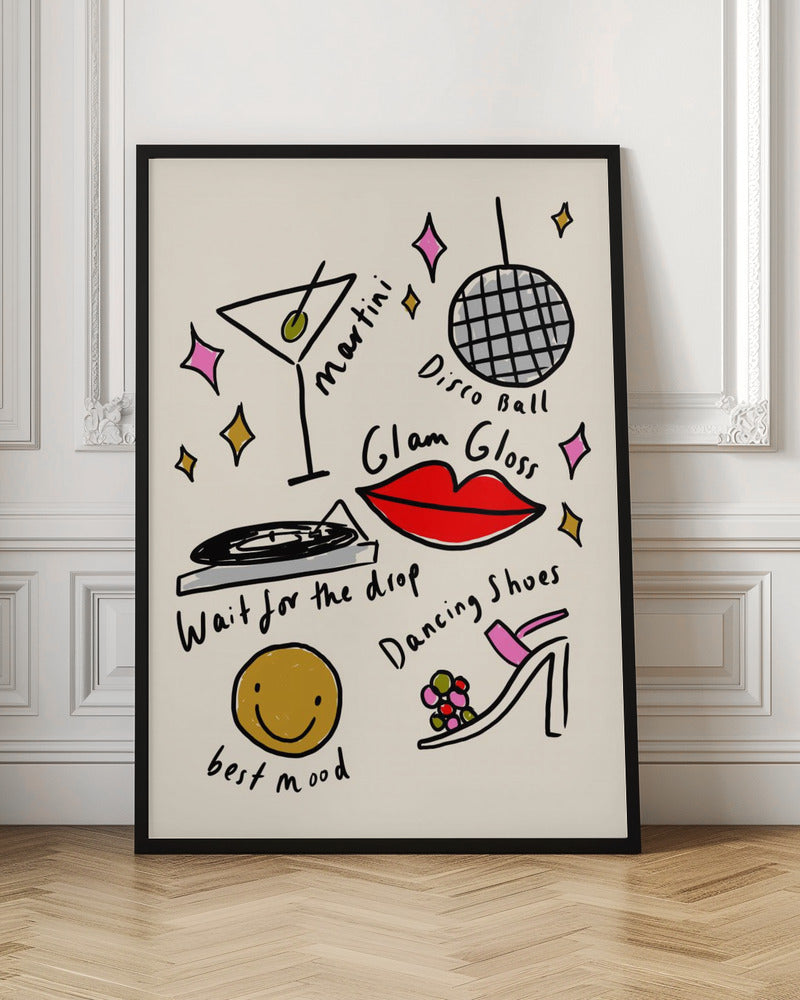 Disco Glam Doodle Digital Wall Art
