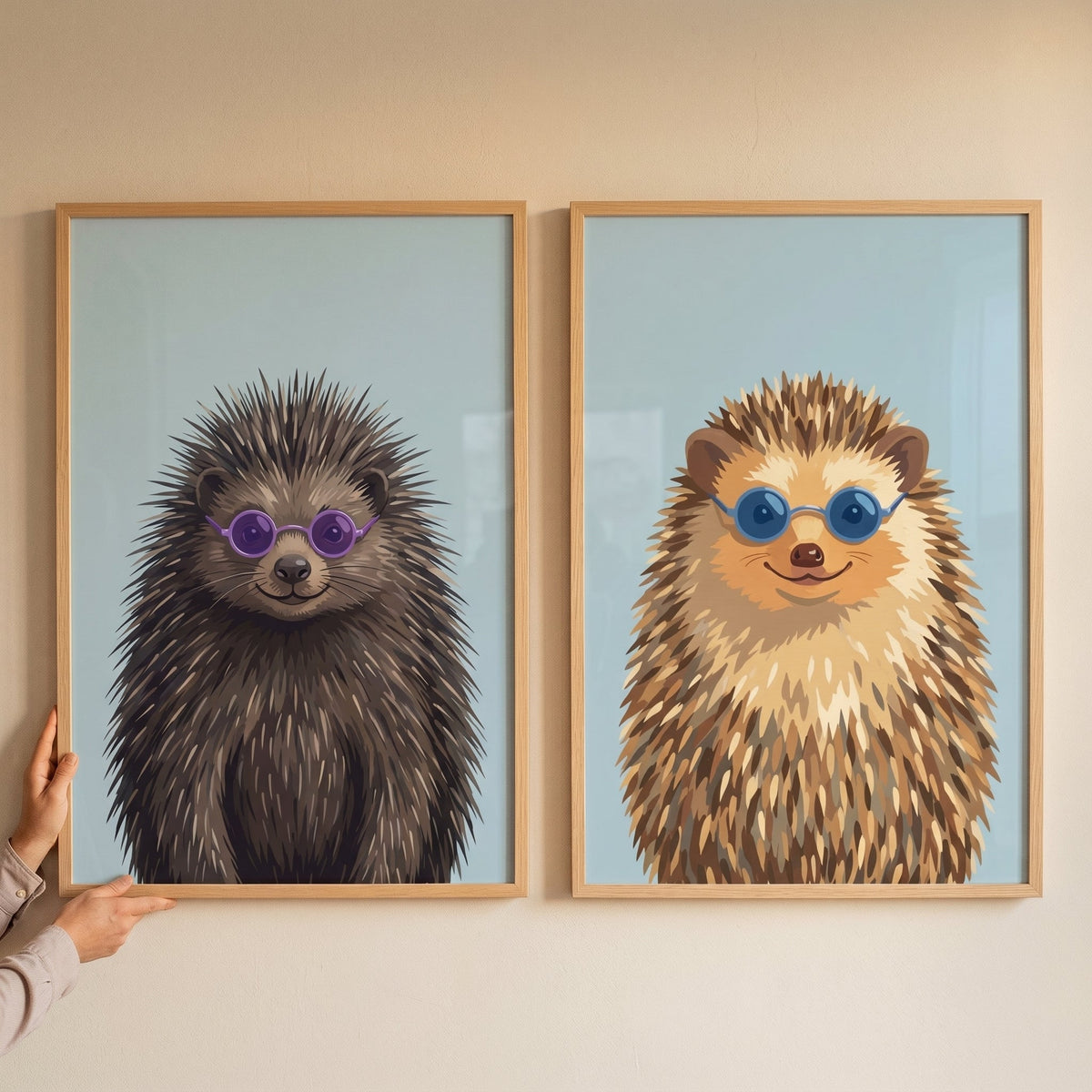 Chic Hedgehogs with Sunglasses Digital Art Print