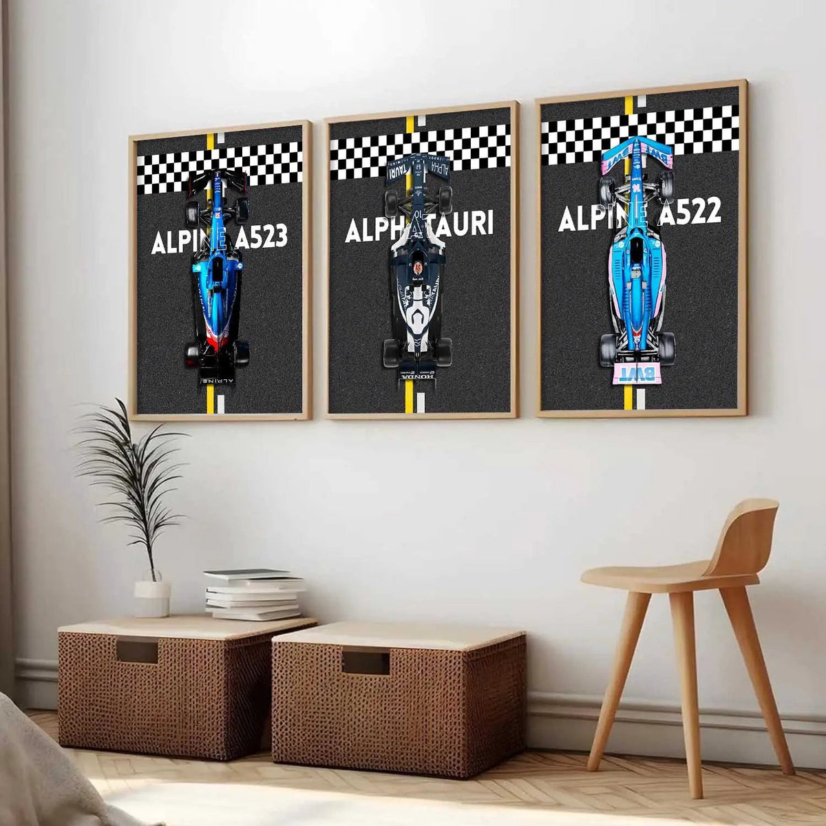 Formula 1 Racing Cars Digital Art Triptych