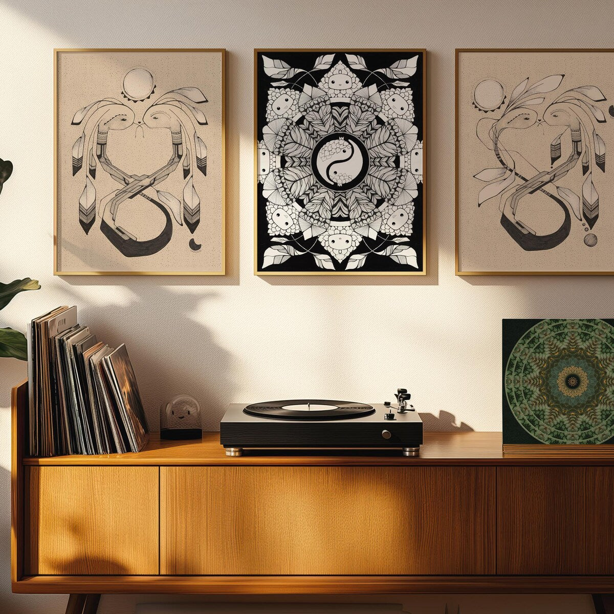 Mystical Yin Yang Floral Mandala Digital Art