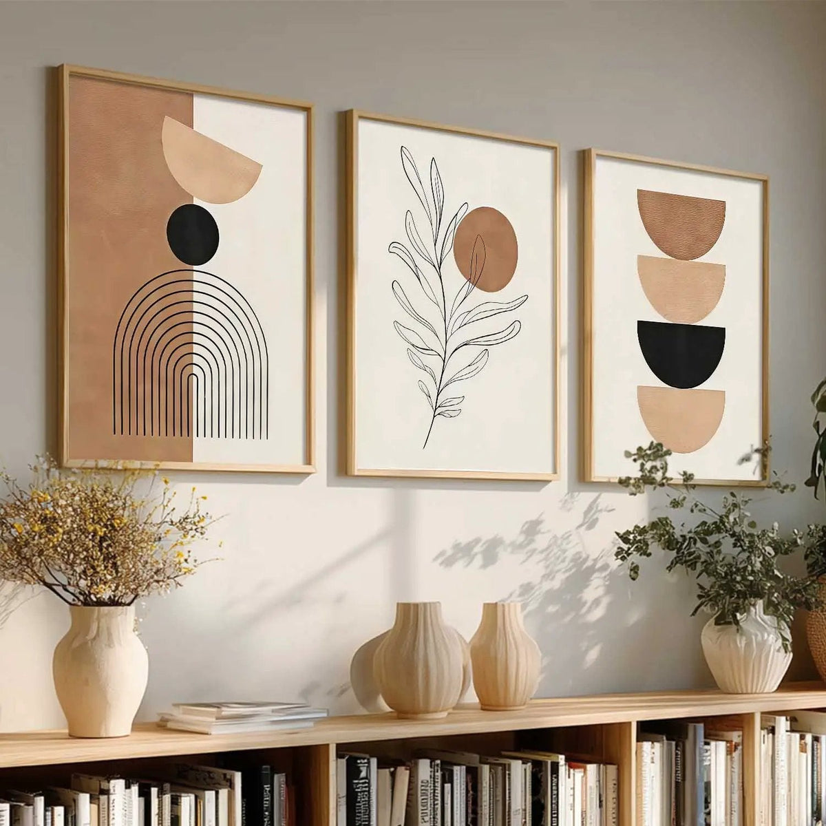 Boho Abstract Botanical Triptych Digital Art Set