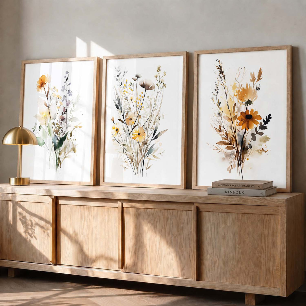 Ethereal Botanical Meadow Triptych Digital Art