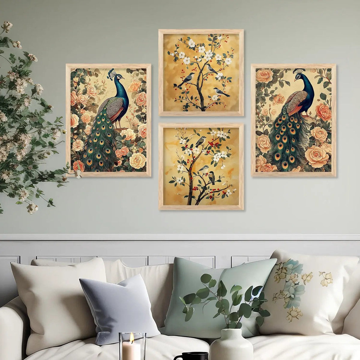 Elegance of Nature Peacock and Birds Digital Art Set
