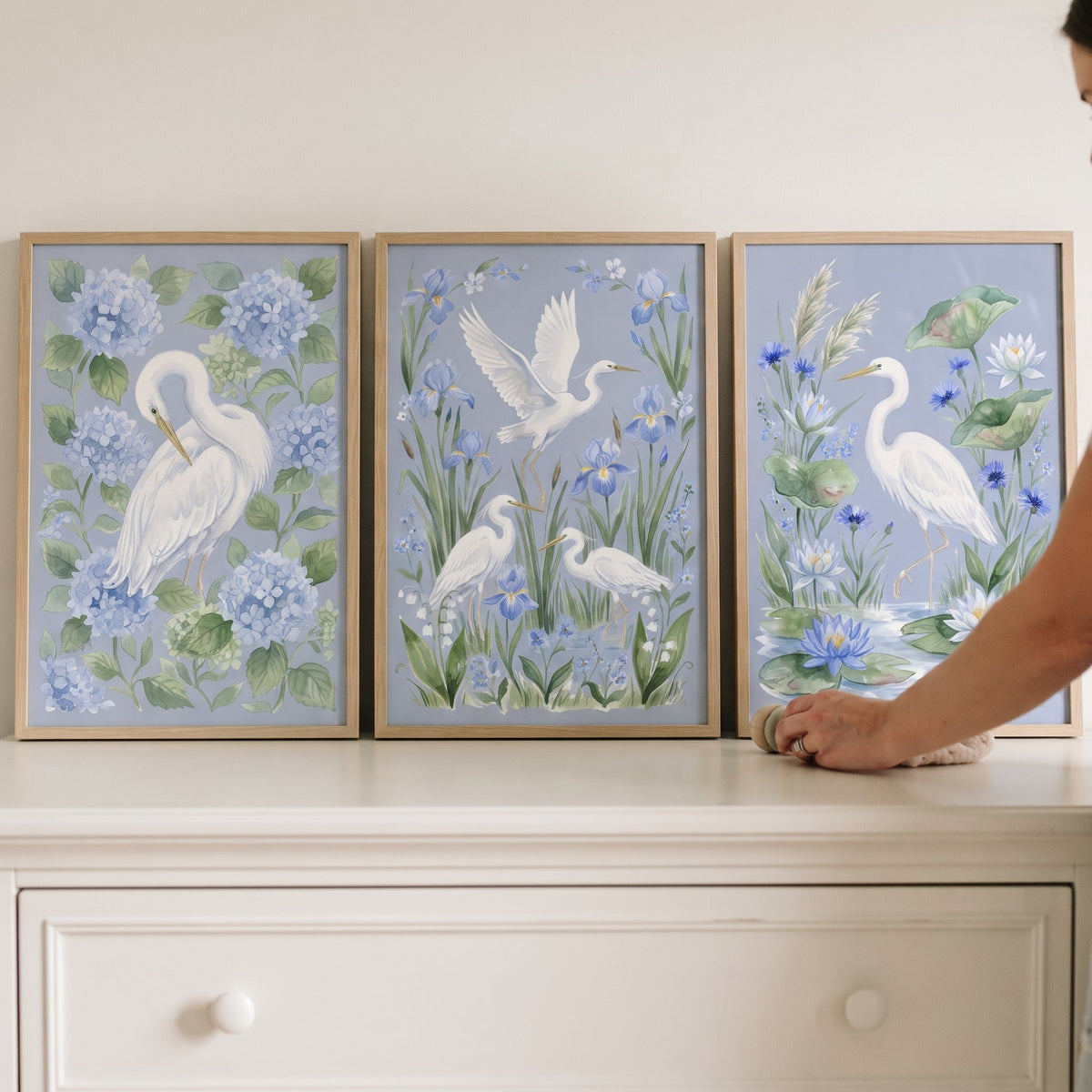 Serene Blue Heron Trio Digital Art Collection