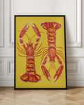 Vibrant Red Lobsters on Yellow Digital Artwork