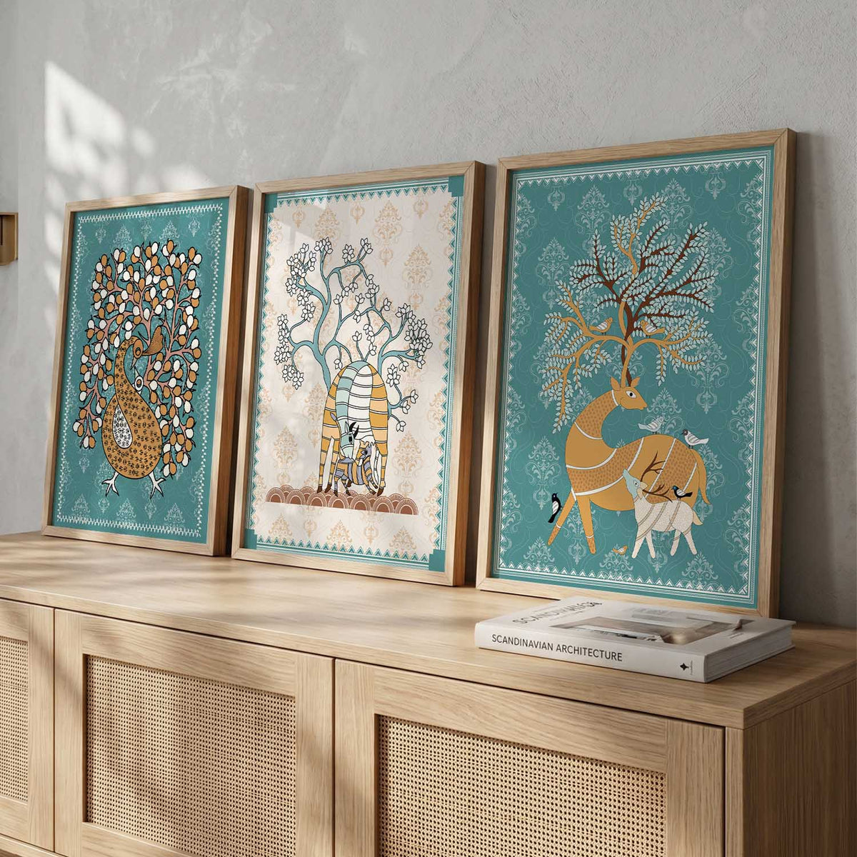 Traditional Indian Folk Art Triptych