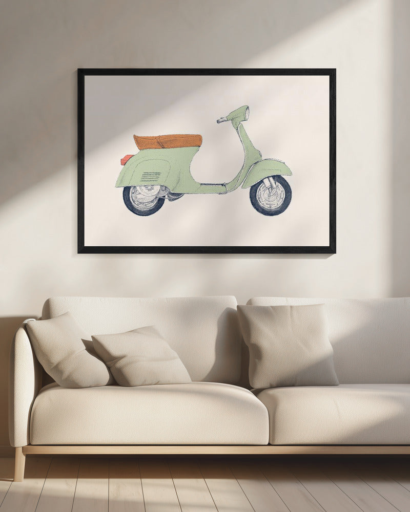 Vintage Green Scooter Digital Illustration