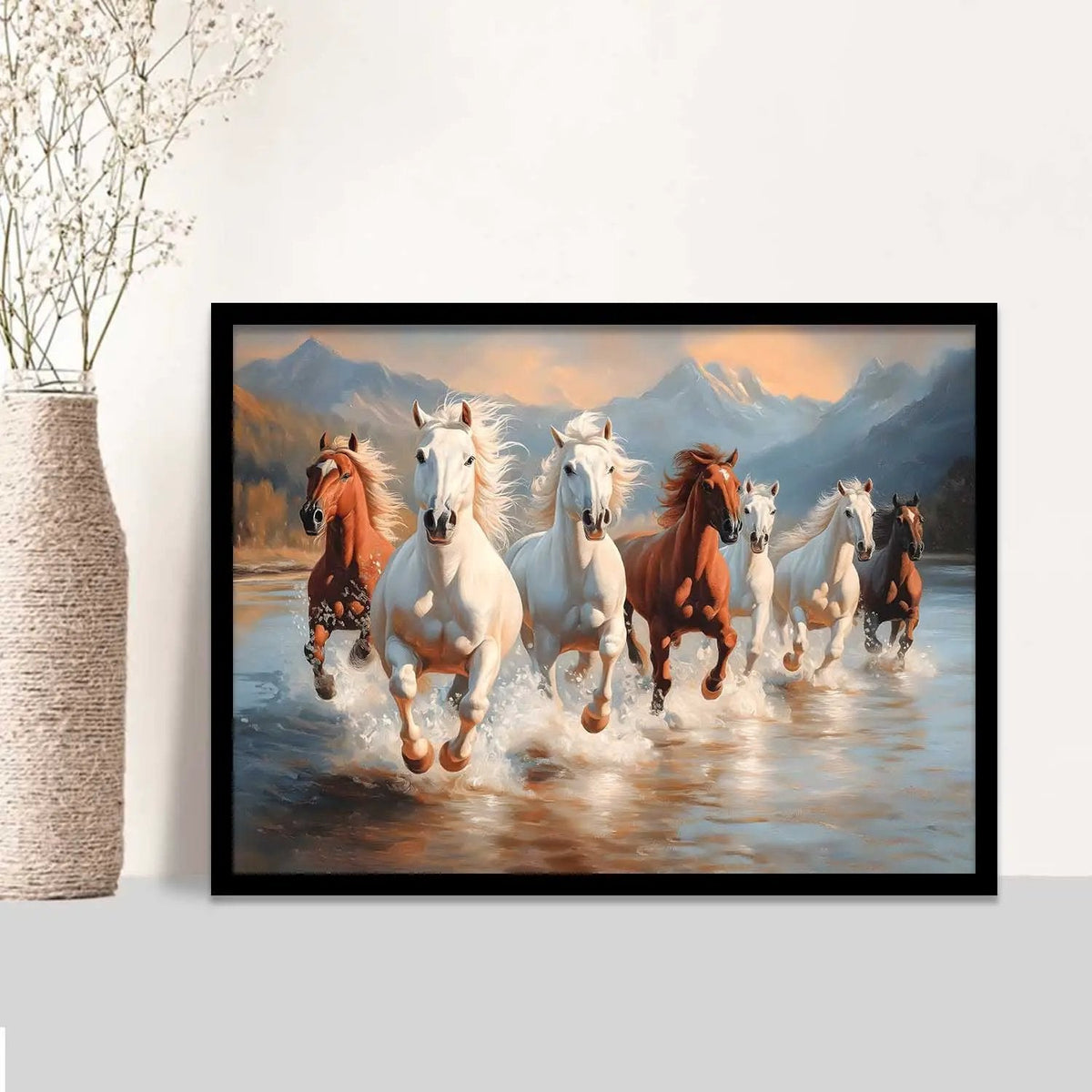 Majestic Horses Running Through Water Digital Artwork