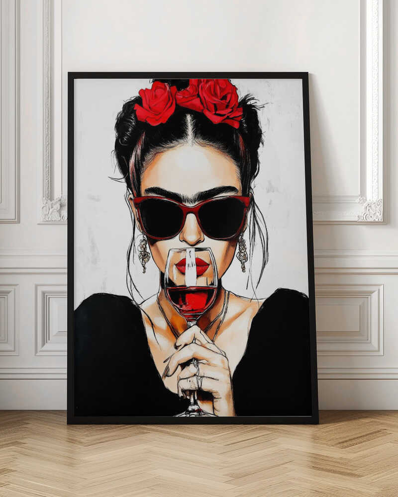 Chic Frida with Red Wine Digital Art
