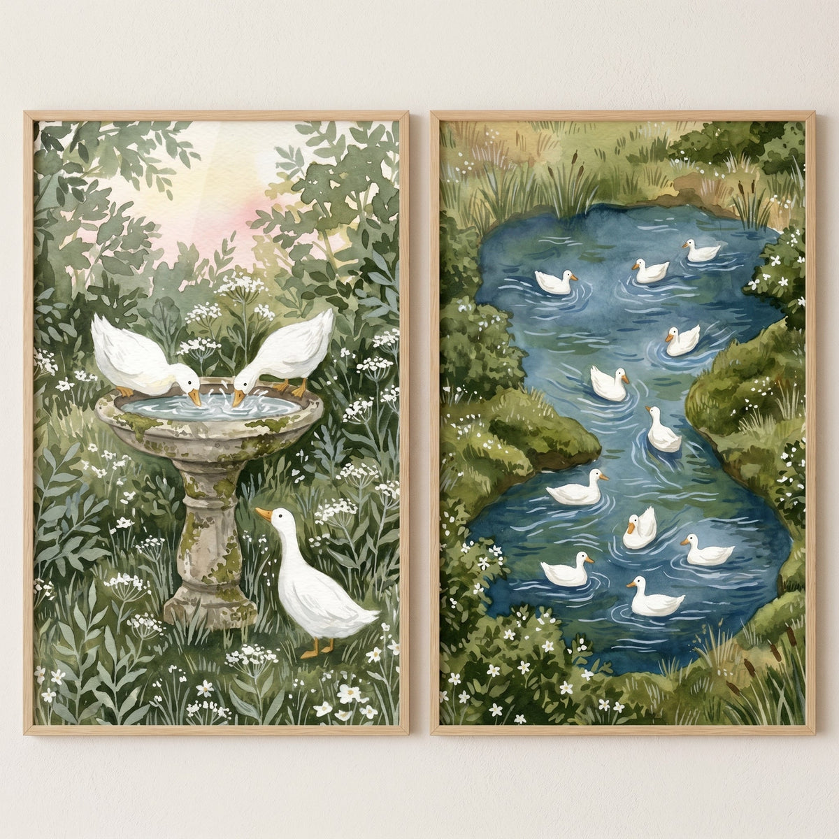 Watercolor Duck Pond Digital Art Set