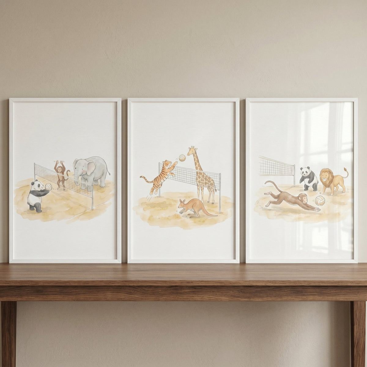 Safari Animals Playing Volleyball Digital Trio