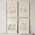 Watercolor Baby Dragon Nursery Wall Art Set of 4