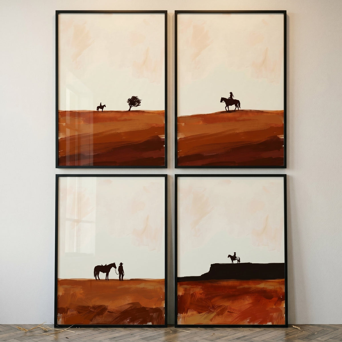 Rustic Desert Cowboy Quadruple Digital Artwork Set