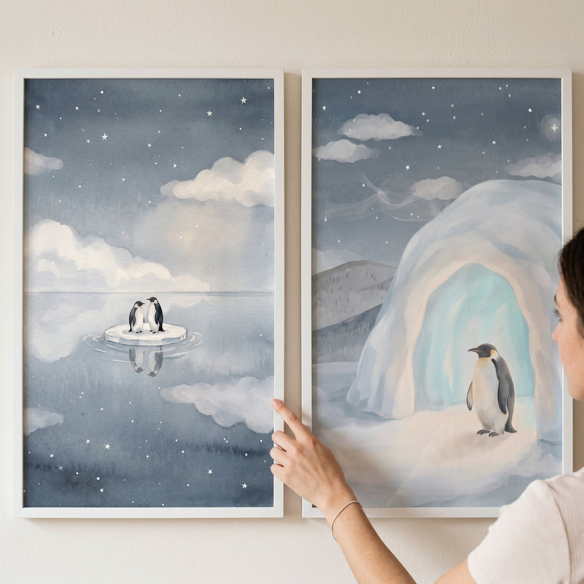 Starlit Antarctic Penguins Digital Art Set