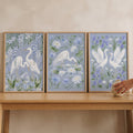 Serene Egrets and Botanicals Triptych Digital Art