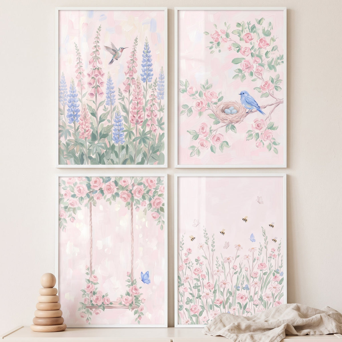 Charming Pastel Spring Garden Digital Wall Art Set of Four