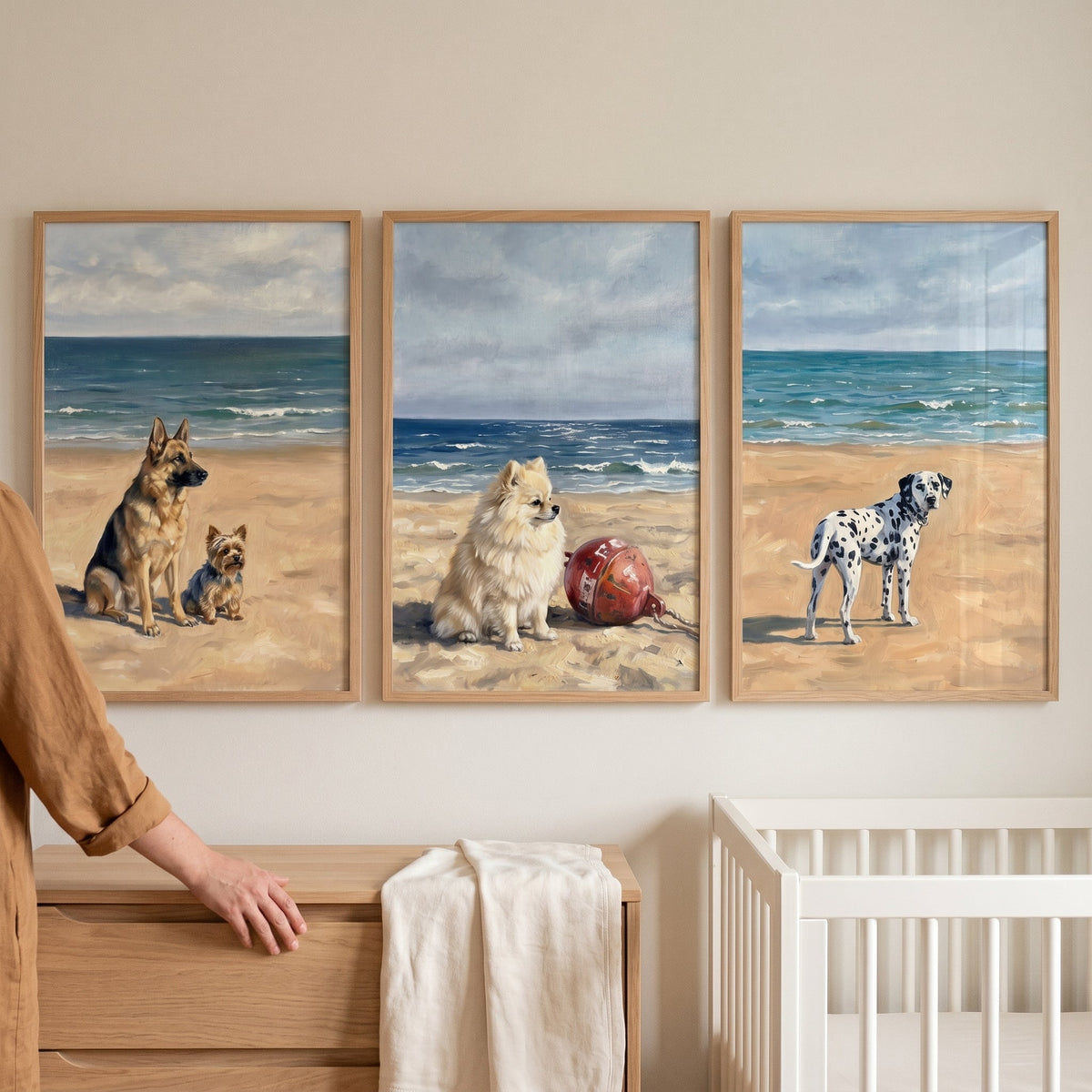 Dogs at the Beach Digital Art Triptych