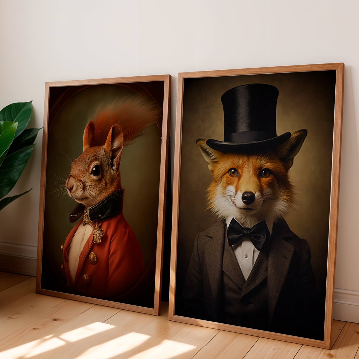 Aristocratic Fox and Squirrel Gentleman Digital Portraits