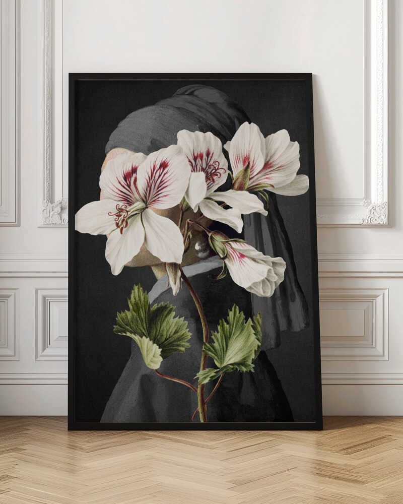 Girl with a Pearl and Flowers Digital Art