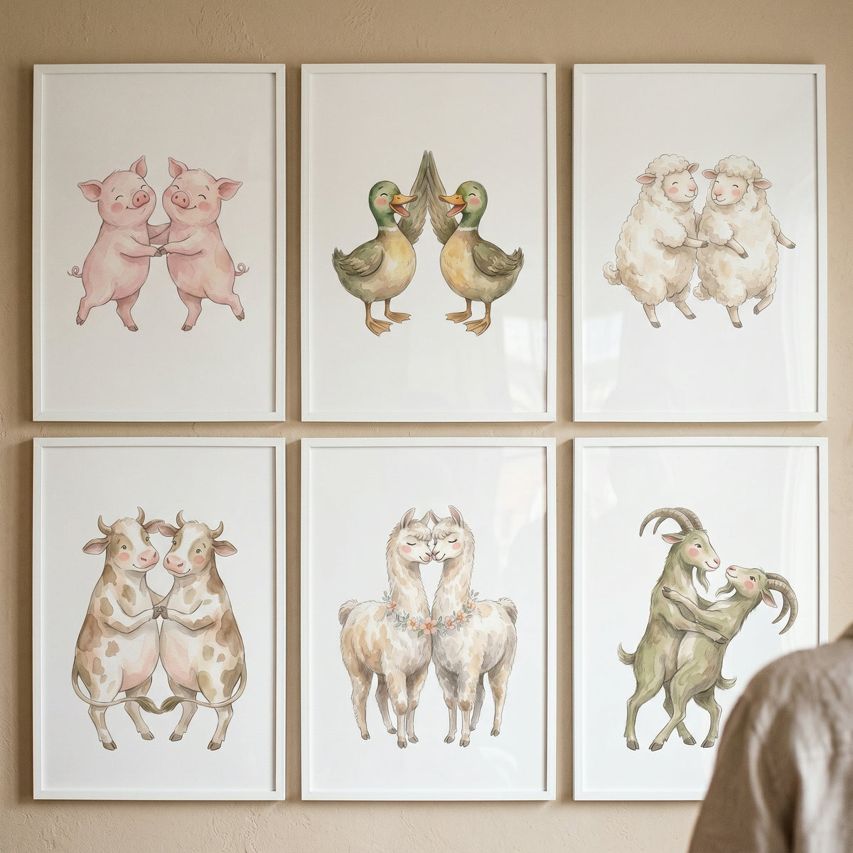 Charming Dancing Farm Animals Watercolor Collection